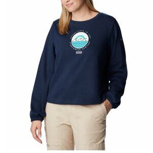 Columbia Trek Seasonal Graphic Crew Blue Wave Sweatshirt, Womens XS